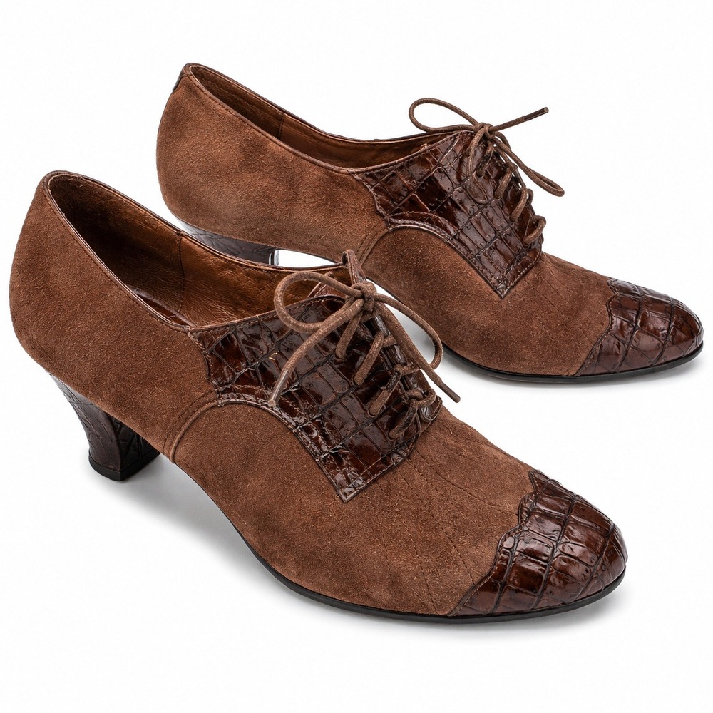 Vintage Remix Deluxe Women's SZ 10 Brown Suede Oxford Heels Victorian Steampunk